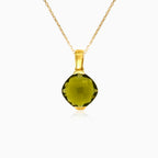 Luminescent Elegance Pendant in Yellow Gold with Cushion Cut Moldavite