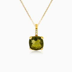 Radiance Céleste en Or Jaune avec Moldavite et Brillance de Zircon Cubique