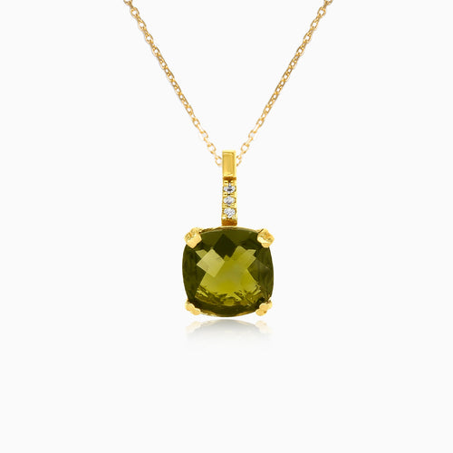 Celestial Radiance in Yellow Gold with Moldavite and Cubic Zirconia Brilliance