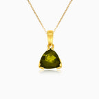 Trilliant Moldavite Pendant in V-Prong Setting