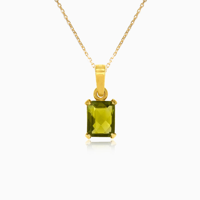 Strahlende Eleganz in Gelbgold mit Moldavit im Radiantschliff