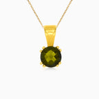 Yellow Gold Pendant with Round  Moldavite