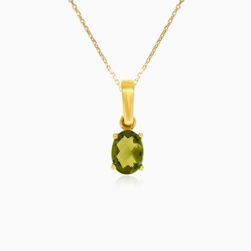 Yellow Gold Pendant with Moldavite Stone in Oval Cut