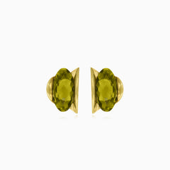 Elegant 14kt gold dangling earrings with moldavite