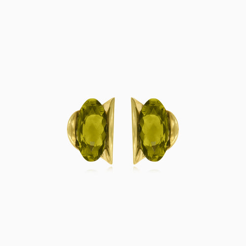 Elegant 14kt gold dangling earrings with moldavite