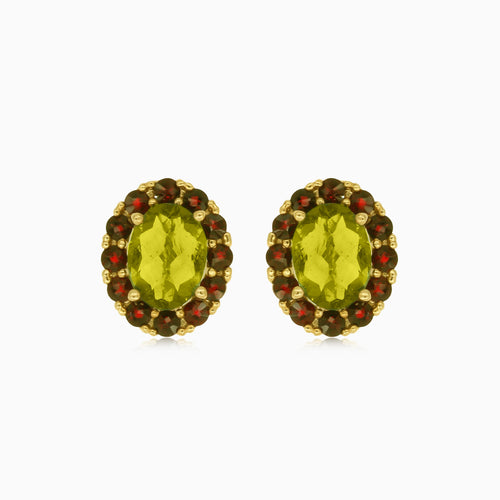 Royal treasures moldavite and garnet earrings