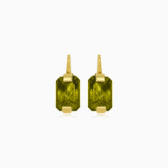 Luminescent rectangles gold and moldavite earrings