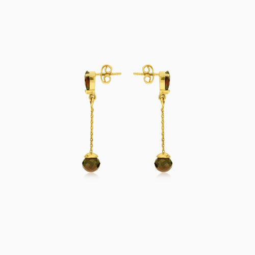 Pear and round gold garnet drops