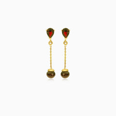 Pear and round gold garnet drops