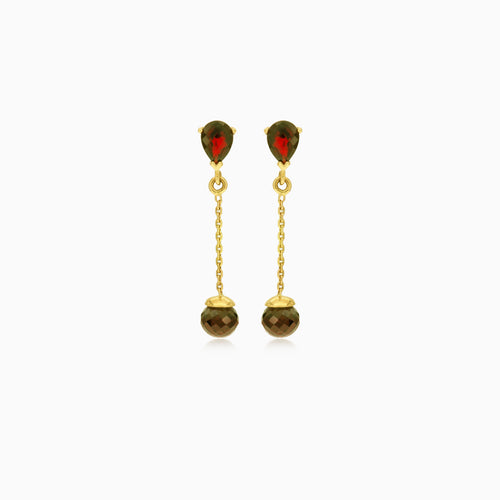 Pear and round gold garnet drops