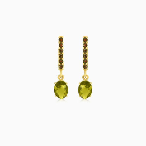 Captivating moldavite and garnet drop earrings