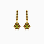 Garnet and moldavite flower design dangling earrings