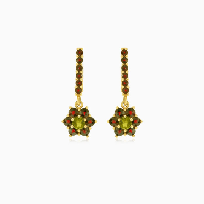 Granat- und Moldavit-Blumen-Design-Tropfenohrringe