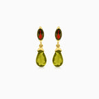 Elegant moldavite and garnet drop earrings