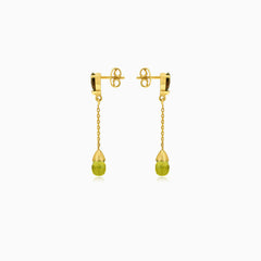 Garnet and moldavite gold drop earrings