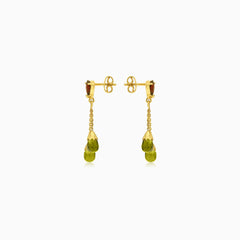 Garnet and dual moldavite drop earrings