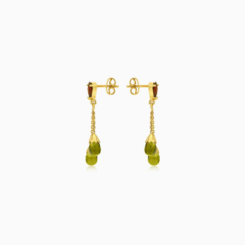 Garnet and dual moldavite drop earrings