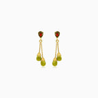 Garnet and dual moldavite drop earrings