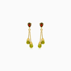 Garnet and dual moldavite drop earrings