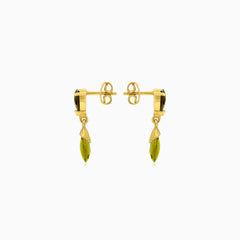 Garnet and moldavite gold earrings