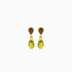 Garnet and moldavite gold earrings