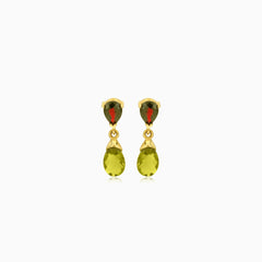 Garnet and moldavite gold earrings