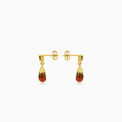 Garnet briolette and round gold earrings