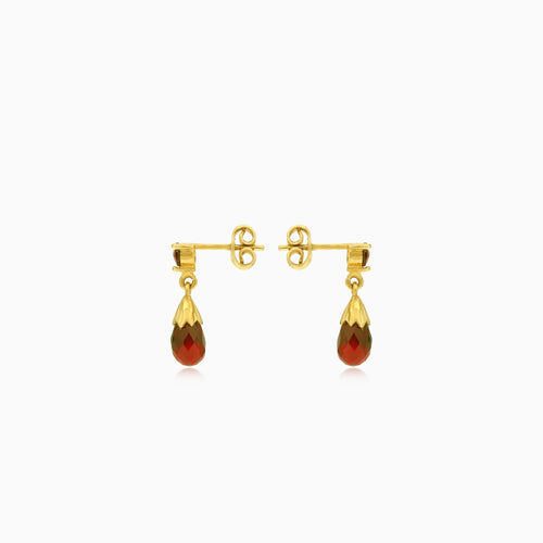 Garnet briolette and round gold earrings