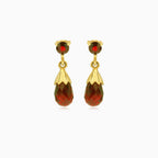 Garnet briolette and round gold earrings