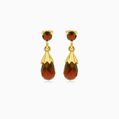 Garnet briolette and round gold earrings