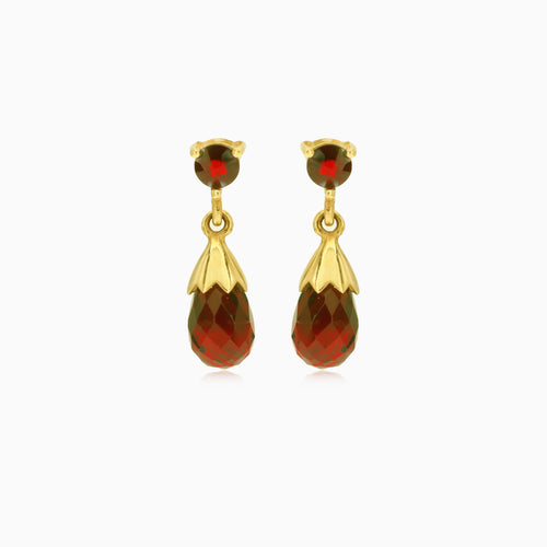 Garnet briolette and round gold earrings