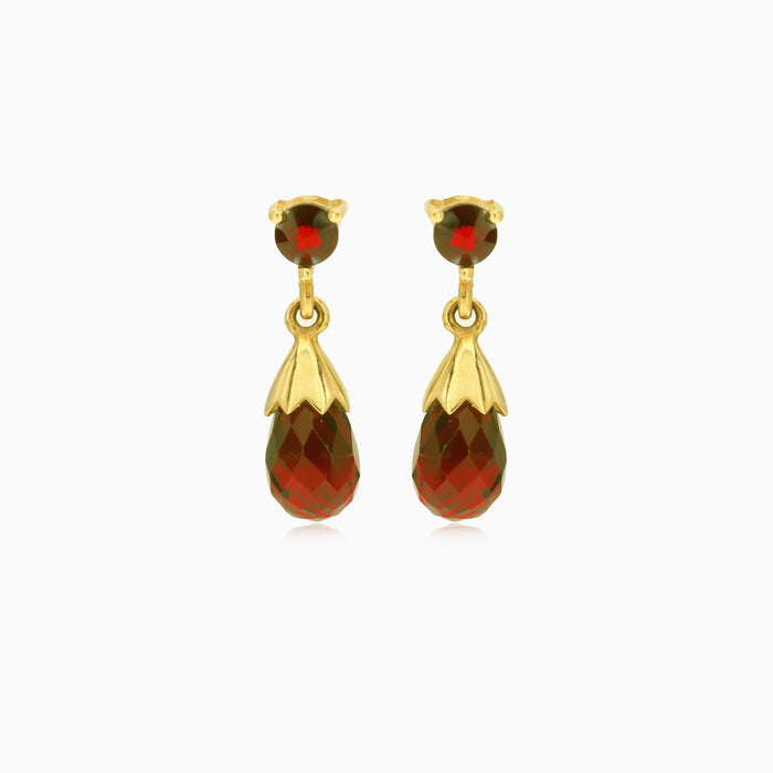 Garnet briolette and round gold earrings