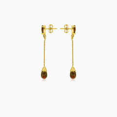 Garnet pear drop gold earrings