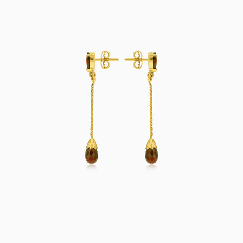 Garnet pear drop gold earrings