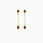 Garnet pear drop gold earrings