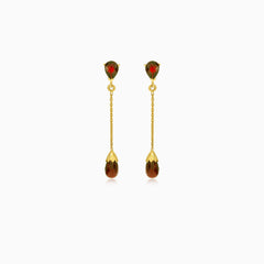 Garnet pear drop gold earrings