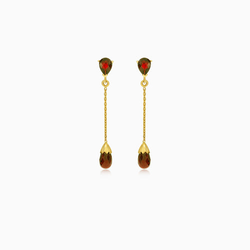 Garnet pear drop gold earrings