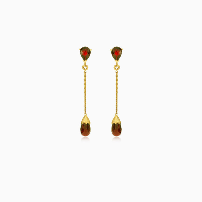 Garnet pear drop gold earrings
