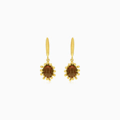 Garnet oval fine step-cut gold earrings