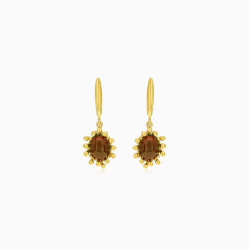 Garnet oval fine step-cut gold earrings