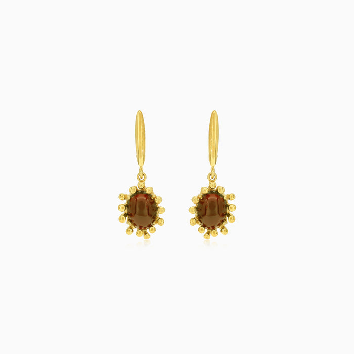 Garnet oval fine step-cut gold earrings