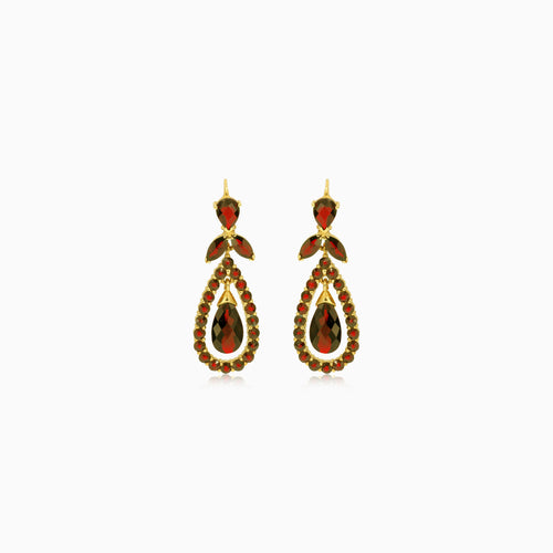 Elegant style  14kt gold garnet dangling earrings