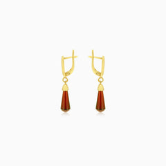 Elegant 14kt gold garnet dangling earrings