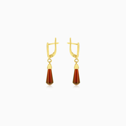 Elegant 14kt gold garnet dangling earrings