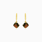 Garnet cushion fine step-cut gold earrings