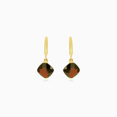 Garnet cushion fine step-cut gold earrings