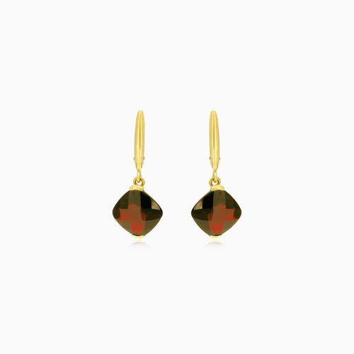 Garnet cushion fine step-cut gold earrings