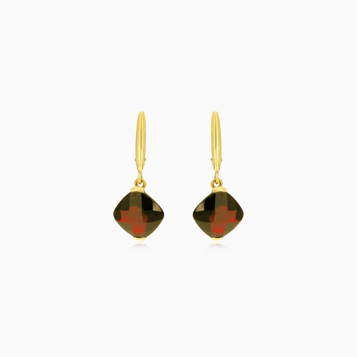Garnet cushion fine step-cut gold earrings