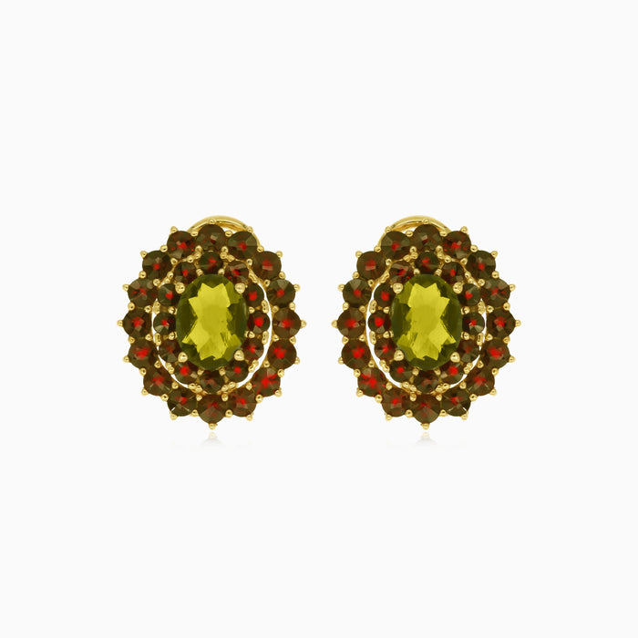 Granat- und Moldavit-Gold-Tropfenohrringe