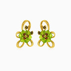 Elegant 14kt gold flower dangling earrings with quartz and garnet